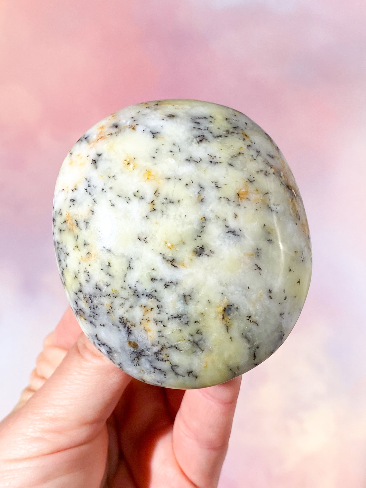 Grön Dendrit Opal Palmstone (Nr. 9)