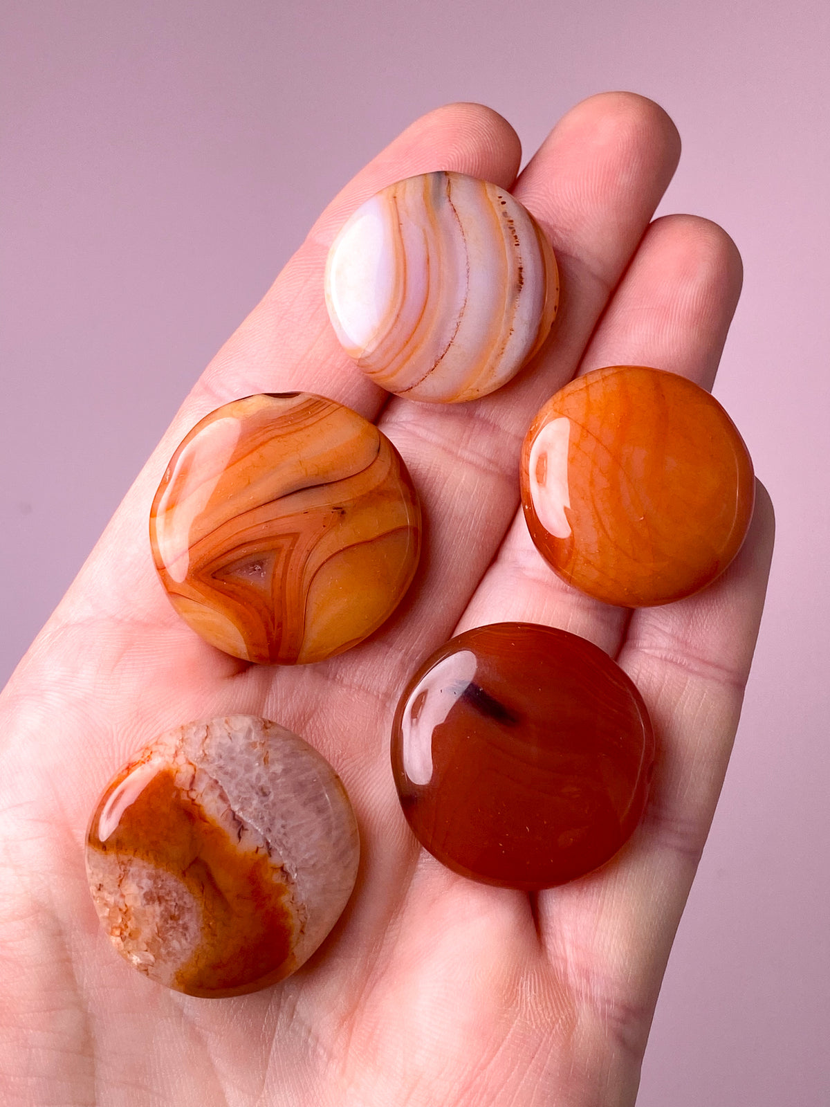 Karneol Mini Disc (Platpolerad Pocket Stone)