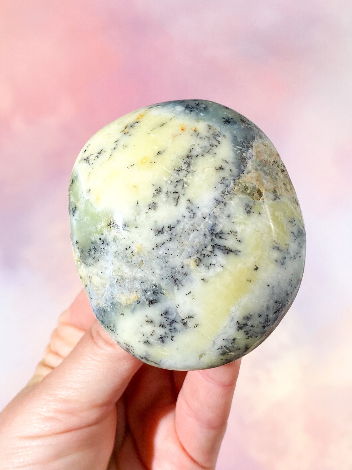 Grön Dendrit Opal Palmstone (Nr. 4)