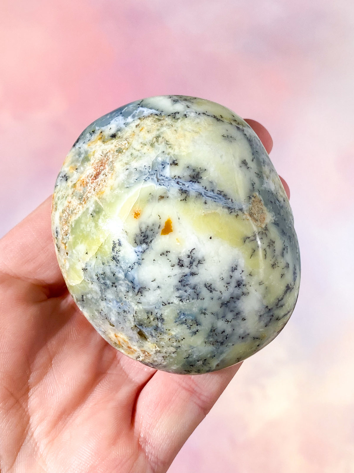 Grön Dendrit Opal Palmstone (Nr. 4)