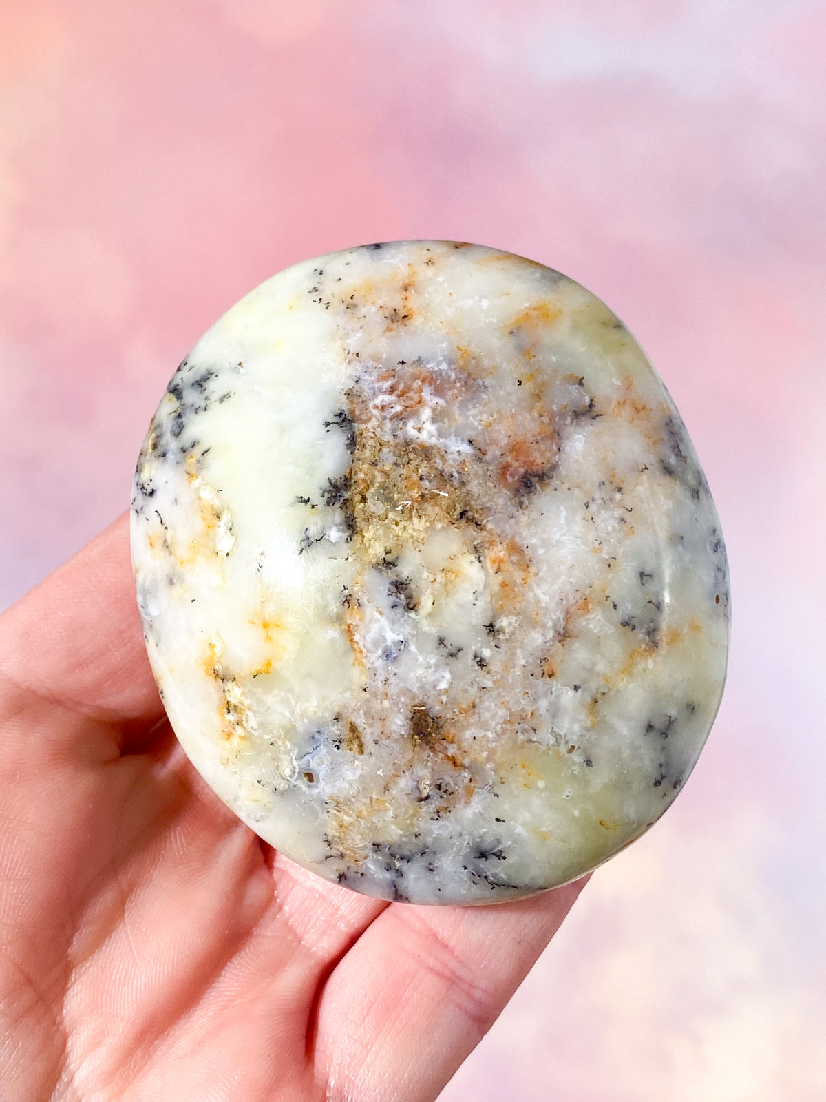 Grön Dendrit Opal Palmstone (Nr. 9)