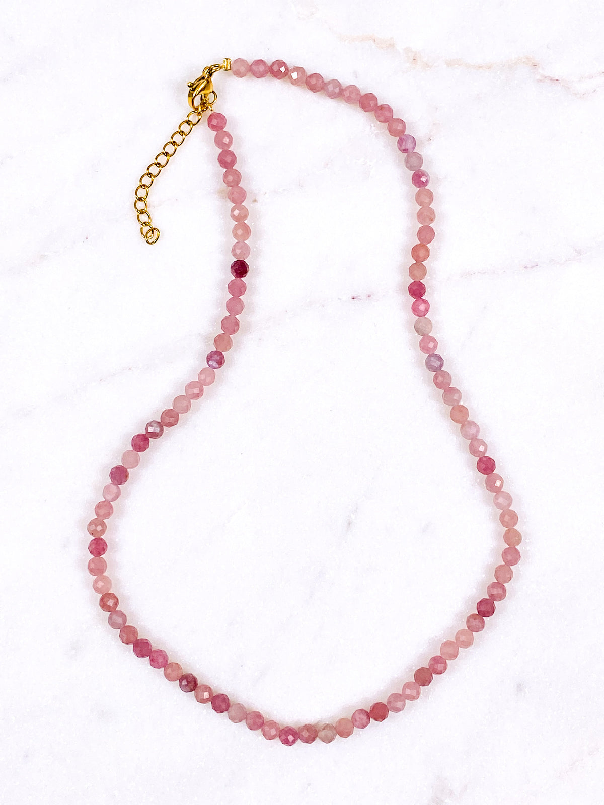 Rosa turmalin fasetterat halsband